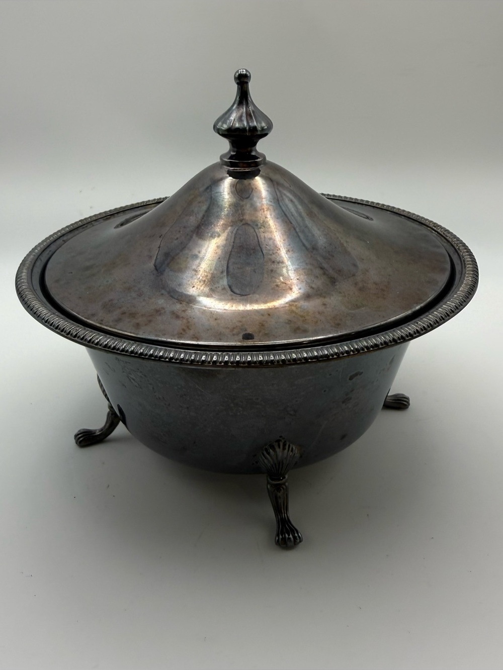 Crescent Silver-Tone Lidded Footed Serving Bowl Vintage Classic